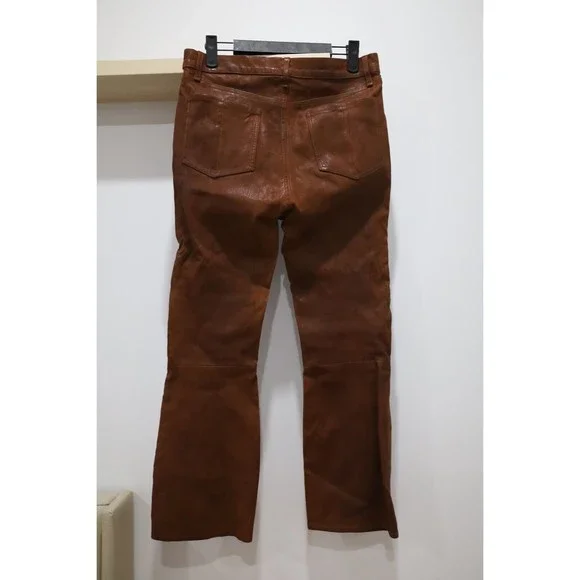 Rag & Bone Womens Sz 30 Hana Lamb Leather Pants Brown Highrise Crop Wide Leg - Picture 3 of 11